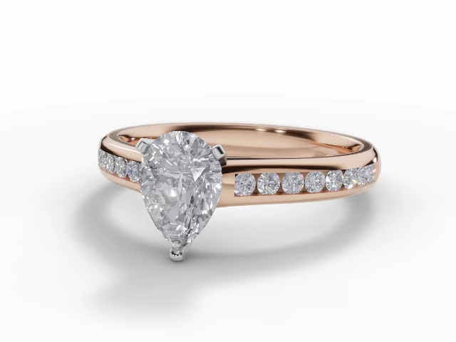 Diamond-Set Band Engagement Ring Channel-Set Diamond Band Certified Pear Shape Diamond 100% Recycled, Hallmarked 18ct. Rose Gold