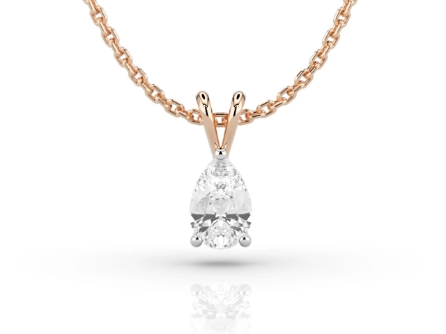 Claw-Set Diamond Pendant Certified  Pear-Shape Diamond 100% Recycled, Hallmarked 18ct. Rose Gold