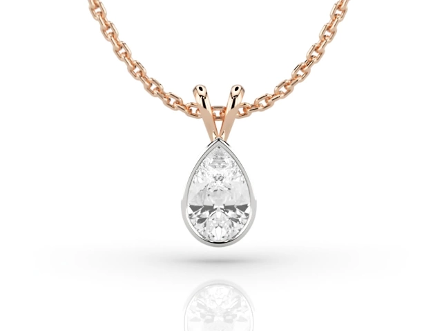 Bezel-Set Diamond Pendant with Pear-Shape Diamond 100% Recycled, Hallmarked 18ct. Rose Gold