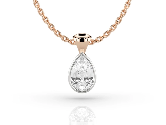 Bezel-Set Diamond Pendant Pear-Shape Diamond 100% Recycled, Hallmarked 18ct. Rose Gold