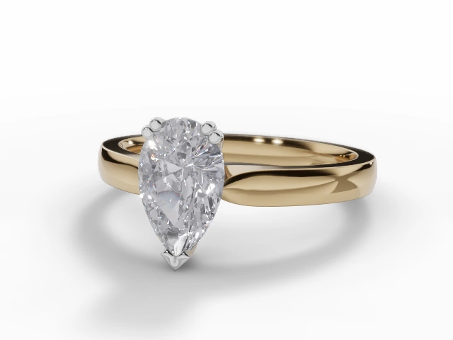 Diamond Solitaire Engagement Ring Plain Polish Band Certified Pear Shape Diamond 100% Recycled, Hallmarked 18ct. Yellow Gold