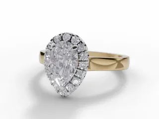 Diamond Halo Engagement Ring Plain Polish Band Certified Pear Shape Diamond 100% Recycled, Hallmarked 18ct. Yellow Gold