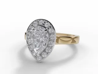 Diamond Halo Engagement Ring Plain Polish Band Certified Pear Shape Diamond 100% Recycled, Hallmarked 18ct. Yellow Gold