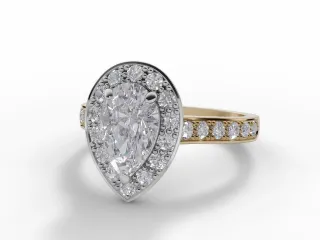 Diamond Halo Engagement Ring Grain Diamond-Set Band Certified Pear Shape Diamond 100% Recycled, Hallmarked 18ct. Yellow Gold