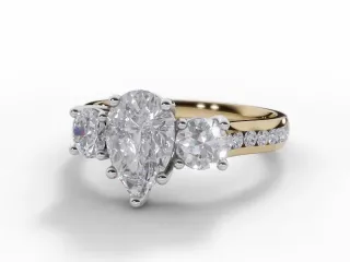 Diamond 3 Stone Engagement Ring Channel-Set Diamond Band Certified Pear Shape Diamond 100% Recycled, Hallmarked 18ct. Yellow and White Gold