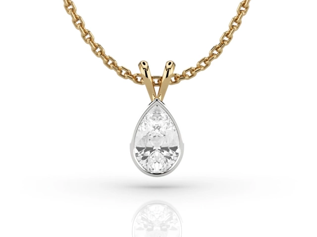 Bezel-Set Diamond Pendant with Pear-Shape Diamond 100% Recycled, Hallmarked 18ct. Yellow and White Gold