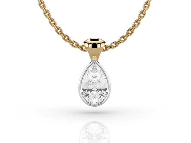 Bezel-Set Diamond Pendant Pear-Shape Diamond 100% Recycled, Hallmarked 18ct. Yellow and White Gold