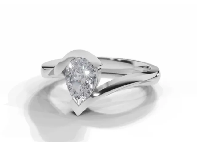 Diamond Solitaire Engagement Ring Diamond-Set Band Certified Pear Shape Diamond 100% Recycled, Hallmarked 18ct. White Gold