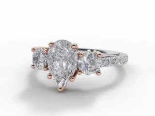 Diamond 3 Stone Engagement Ring Micro Pavé Diamond-Set Band Certified Pear-Shape Diamond 100% Recycled, Hallmarked 18ct. White and Rose Gold