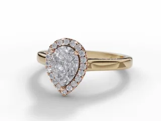 Diamond Halo Engagement Ring Plain Polish Band Certified Pear Shape Diamond 100% Recycled, Hallmarked 18ct. Yellow Gold