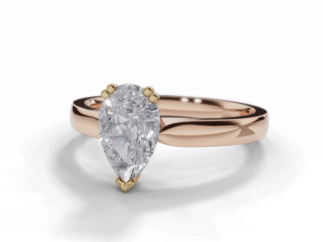 Diamond Solitaire Engagement Ring Plain Polish Band Certified Pear Shape Diamond 100% Recycled, Hallmarked 18ct. Rose Gold