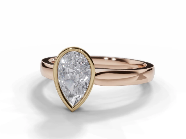 Diamond Solitaire Engagement Ring Plain Polish Band Certified Pear Shape Diamond 100% Recycled, Hallmarked 18ct. Rose Gold