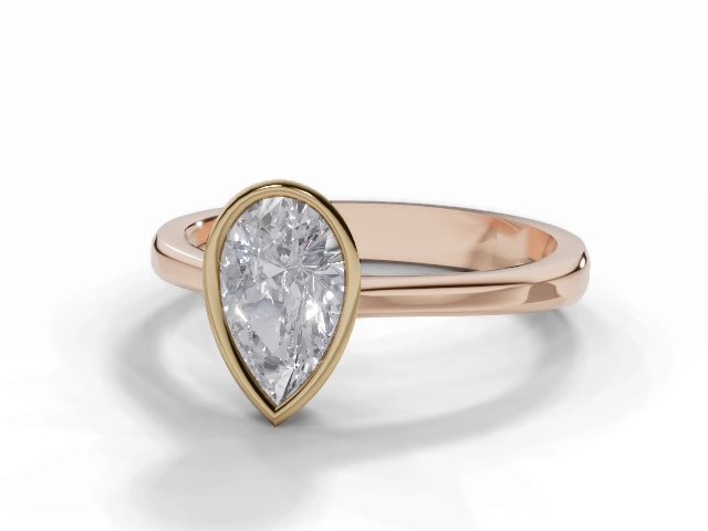 Diamond Solitaire Engagement Ring Plain Polish Band Certified Pear Shape Diamond 100% Recycled, Hallmarked 18ct. Rose Gold