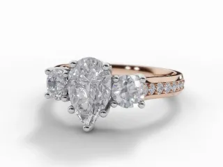 Diamond 3 Stone Engagement Ring Grain-Set Diamond Band Certified Pear Shape Diamond 100% Recycled, Hallmarked 18ct. Rose Gold