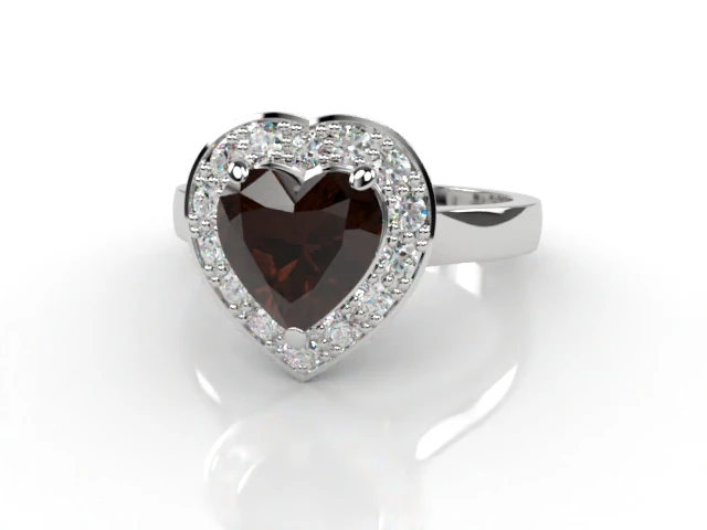 Chocolate Quartz & Diamond Engagement Ring Plain Polish Band Heart Shape Coloured Stone 100% Recycled, Hallmarked Platinum