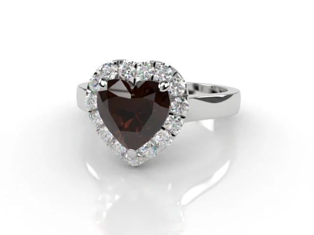 Chocolate Quartz & Diamond Engagement Ring Plain Polish Band Heart Shape Coloured Stone 100% Recycled, Hallmarked Platinum