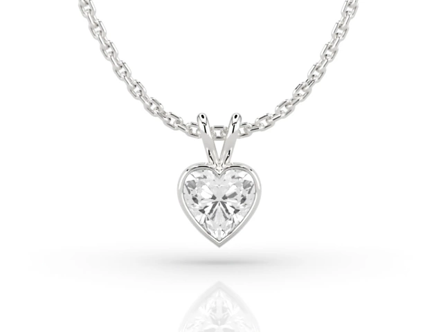 Bezel-Set Diamond Pendant with Heart-Shape Diamond 100% Recycled, Hallmarked Platinum