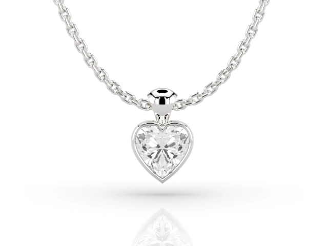 Bezel-Set Diamond Pendant Heart-Shape Diamond 100% Recycled, Hallmarked 18ct. White Gold