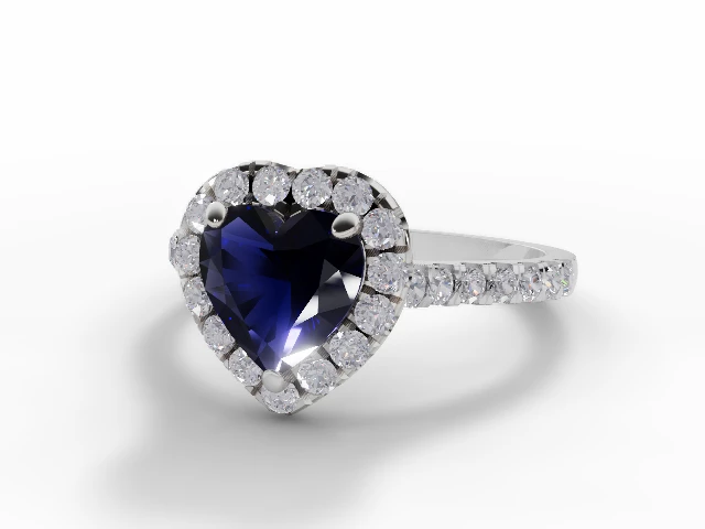 Blue Sapphire & Diamond Engagement Ring Micro Pavé Diamond-Set Band Heart Shape Coloured Stone 100% Recycled, Hallmarked Platinum