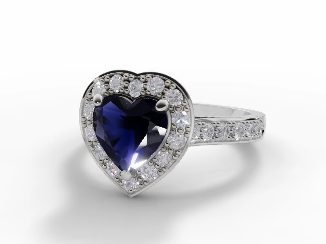 Blue Sapphire & Diamond Engagement Ring Micro Pavé Diamond-Set Band Heart Shape Coloured Stone 100% Recycled, Hallmarked Platinum