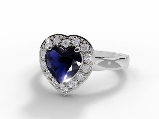 Blue Sapphire & Diamond Engagement Ring Plain Polish Band Heart Shape Coloured Stone 100% Recycled, Hallmarked Platinum