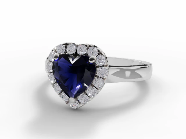 Blue Sapphire & Diamond Engagement Ring Plain Polish Band Heart Shape Coloured Stone 100% Recycled, Hallmarked Platinum