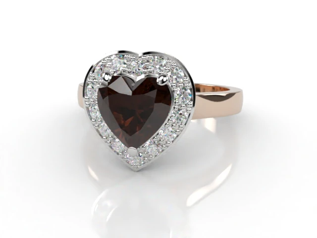 Chocolate Quartz & Diamond Engagement Ring Plain Polish Band Heart Shape Coloured Stone 100% Recycled, Hallmarked 18ct. Rose Gold