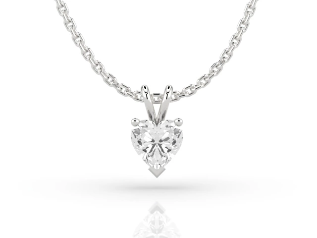 Claw-Set Diamond Pendant Certified  Heart-Shape Diamond 100% Recycled, Hallmarked 18ct. White Gold