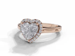 Diamond Halo Engagement Ring Plain Polish Band Certified Heart Shape Diamond 100% Recycled, Hallmarked 18ct. Rose Gold