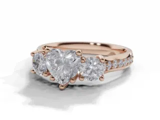 Diamond 3 Stone Engagement Ring Grain-Set Diamond Band Certified Heart-Shape Diamond 100% Recycled, Hallmarked 18ct. Rose Gold