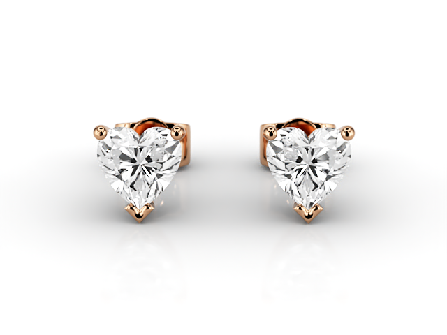 4-Claw Earrings Certified  Heart-Shape Diamonds 100% Recycled, Hallmarked 18ct. Rose Gold