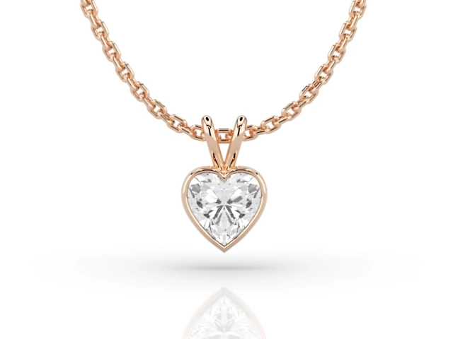 Bezel-Set Diamond Pendant with Heart-Shape Diamond 100% Recycled, Hallmarked 18ct. Rose Gold