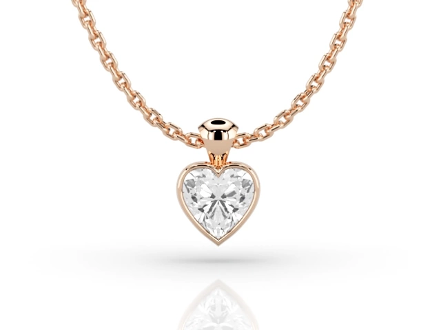 Bezel-Set Diamond Pendant Heart-Shape Diamond 100% Recycled, Hallmarked 18ct. Rose Gold