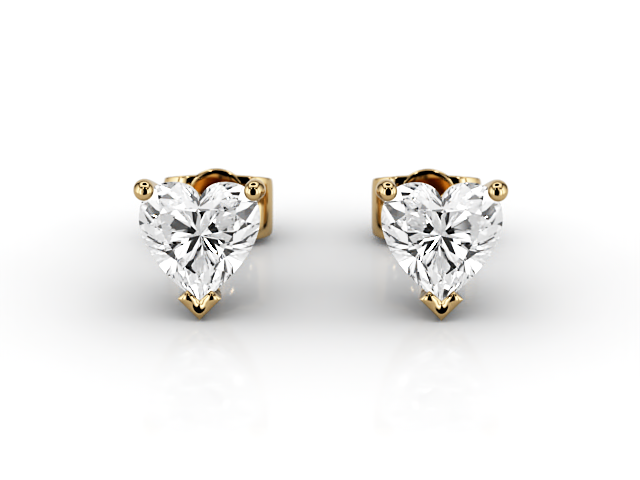 4-Claw Earrings Certified  Heart-Shape Diamonds 100% Recycled, Hallmarked 18ct. Yellow Gold