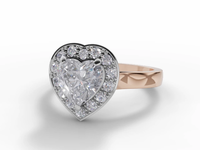 Diamond Halo Engagement Ring Plain Polish Band Certified Heart Shape Diamond 100% Recycled, Hallmarked 18ct. Rose Gold