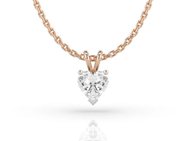 Claw-Set Diamond Pendant Certified  Heart-Shape Diamond 100% Recycled, Hallmarked 18ct. Rose Gold