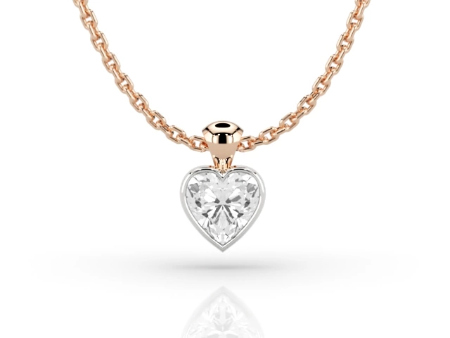 Bezel-Set Diamond Pendant Heart-Shape Diamond 100% Recycled, Hallmarked 18ct. Rose Gold