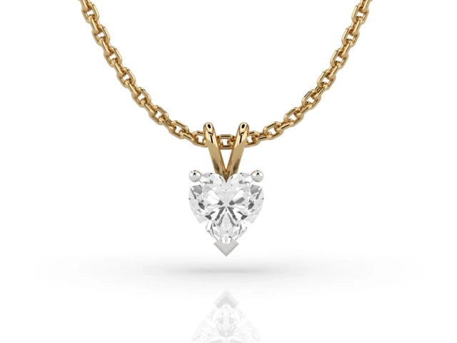 Claw-Set Diamond Pendant Certified  Heart-Shape Diamond 100% Recycled, Hallmarked 18ct. Yellow and White Gold