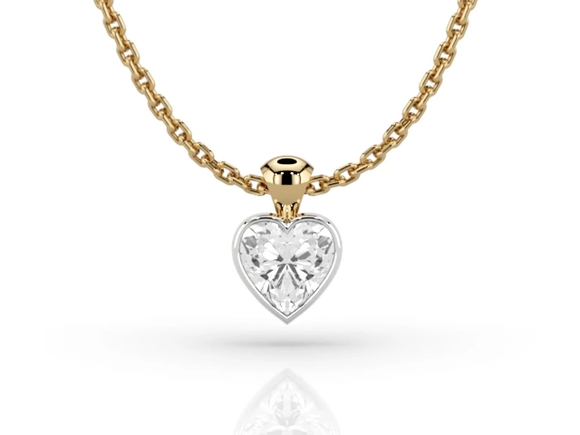 Bezel-Set Diamond Pendant Heart-Shape Diamond 100% Recycled, Hallmarked 18ct. Yellow and White Gold