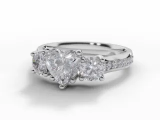 Diamond 3 Stone Engagement Ring Grain-Set Diamond Band Certified Heart-Shape Diamond 100% Recycled, Hallmarked 18ct. White Gold and Platinum