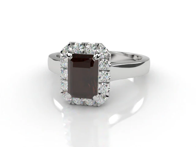 Chocolate Quartz & Diamond Engagement Ring Plain Polish Band Radiant-Cut Coloured Stone 100% Recycled, Hallmarked Platinum