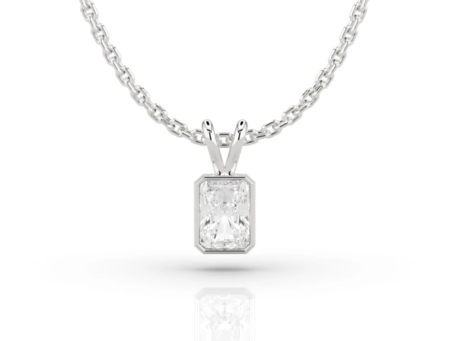 Bezel-Set Diamond Pendant with Radiant-Cut Diamond 100% Recycled, Hallmarked Platinum