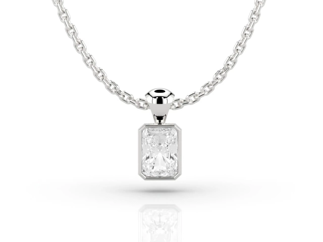 Bezel-Set Diamond Pendant Radiant-Cut Diamond 100% Recycled, Hallmarked Platinum