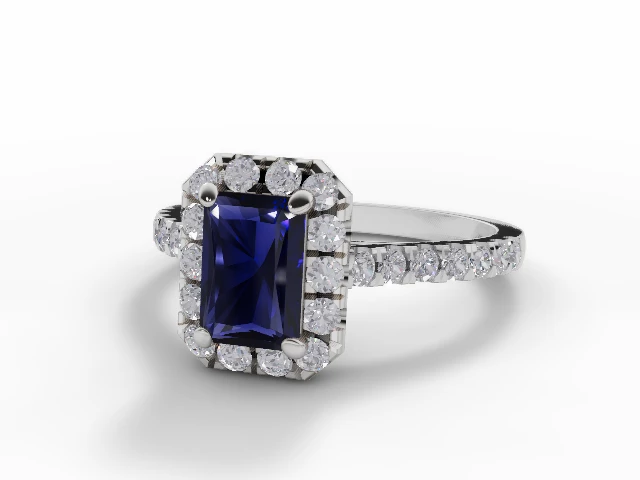 Blue Sapphire & Diamond Engagement Ring Micro Pavé Diamond-Set Band Radiant-Cut Coloured Stone 100% Recycled, Hallmarked Platinum