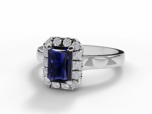 Blue Sapphire & Diamond Engagement Ring Plain Polish Band Radiant-Cut Coloured Stone 100% Recycled, Hallmarked Platinum