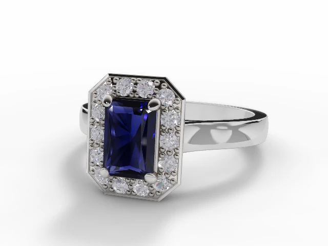 Blue Sapphire & Diamond Engagement Ring Plain Polish Band Radiant-Cut Coloured Stone 100% Recycled, Hallmarked Platinum