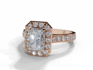 Diamond Halo Engagement Ring Grain-Set Diamond Band Certified Radiant-Cut Diamond 100% Recycled, Hallmarked 18ct. Rose Gold