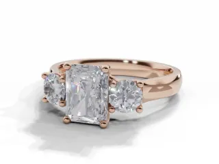 Diamond 3 Stone Engagement Ring Plain Polish Band Certified Radiant-Cut Diamond 100% Recycled, Hallmarked 18ct. Rose Gold