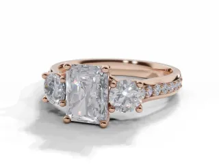 Diamond 3 Stone Engagement Ring Grain-Set Diamond Band Certified Radiant-Cut Diamond 100% Recycled, Hallmarked 18ct. Rose Gold