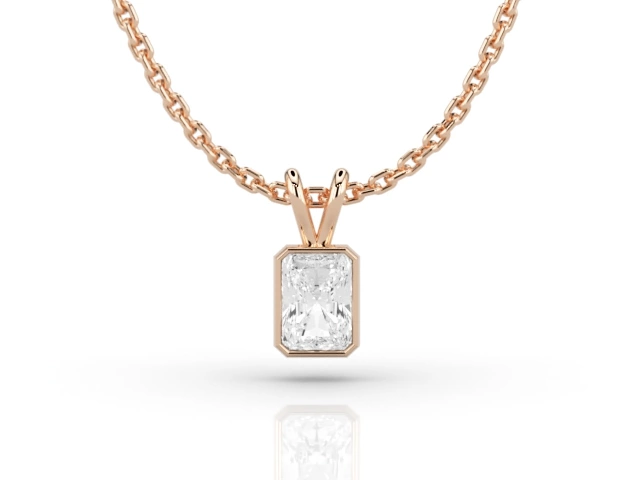 Bezel-Set Diamond Pendant with Radiant-Cut Diamond 100% Recycled, Hallmarked 18ct. Rose Gold